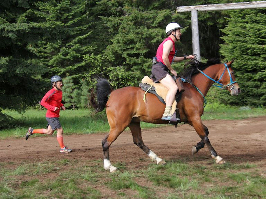 Image of a rider and runner.